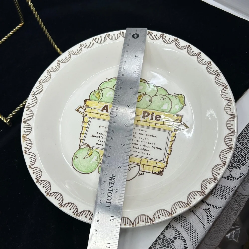 Vintage Apple Pie Recipe Plate Plater Decorative Retro Design Ceramic